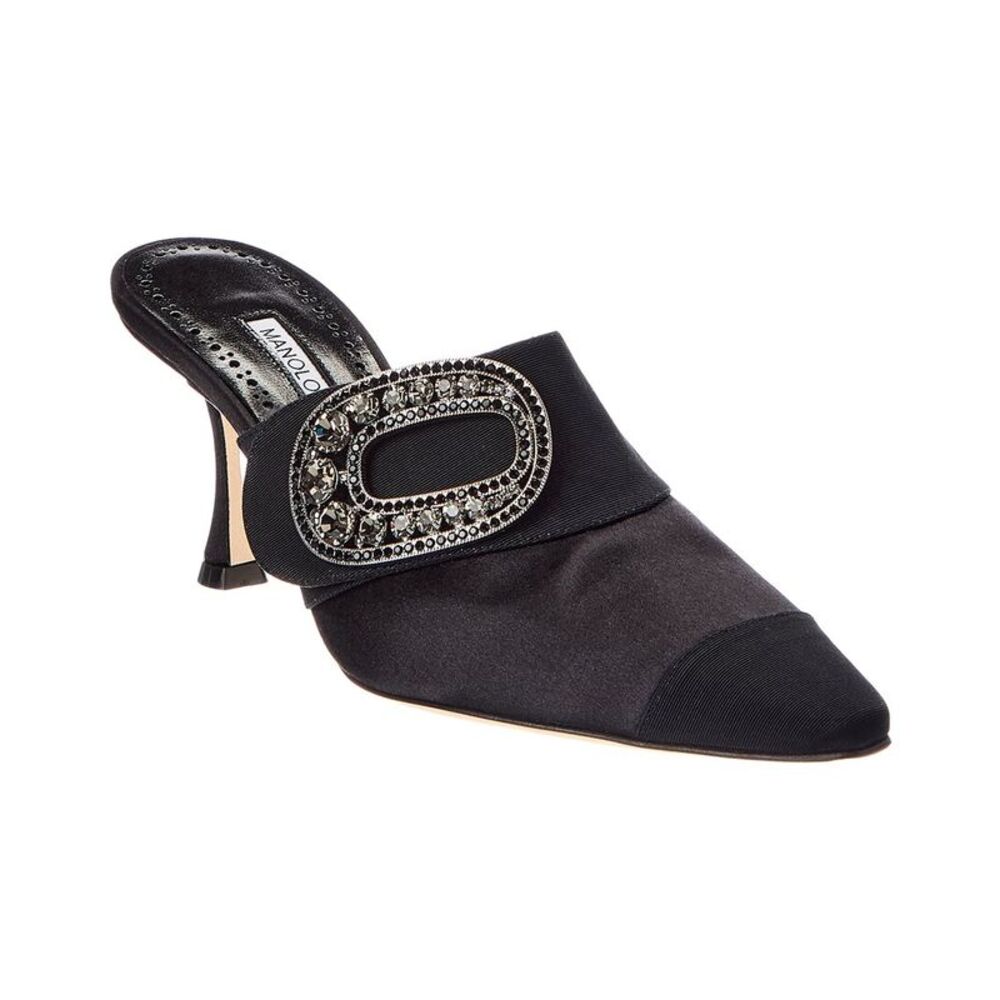 Manolo Blahnik Tula 70 Satin & Grosgrain Mule, Black